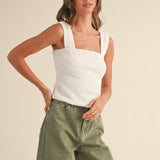 Texture Fabric With Band Sleeve Top | White