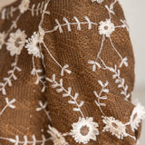 Floral Embroidered Contrast Neck Tie Detailed Top