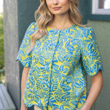 Wavy Embroidered Hem Jaquard Button Down Top