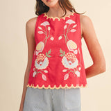 Lucy Floral Embroidery Scalloped Tank