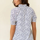 Jacquard Dot Print Short Sleeve Blouse