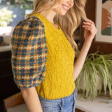 Textured Body with Tweed Puff Sleeve Top