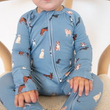 Bamboo Zip Convertible Romper – Blue Dog Baby Pajamas