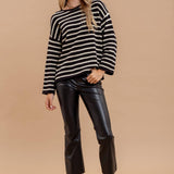 Stripe Boat Neck Drop Shoulder Sweater