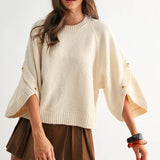 Button Sleeve Knit Pullover