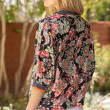 Suzanne Wavy Trim Detailed Floral Stripe Mixed Blouse