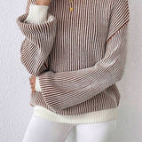 Balloon Sleeves Striped Ribbed Knit Sweater Jumper