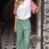 Floral Embroidered Short Bubble Sleeve Top