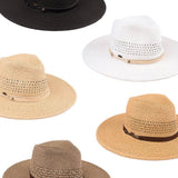 C.C Faux Leather String Straw Panama Hat