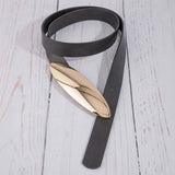 Vegan Leather Oval Long Plate Buckle Belt