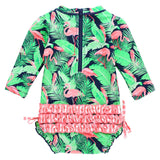 Flamingo Frenzy Long Sleeve One Piece Rash Guard