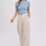 Pintuck Wide Leg Pants | Beige