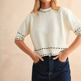 Stitch Effect Detail Short Sleeve Top