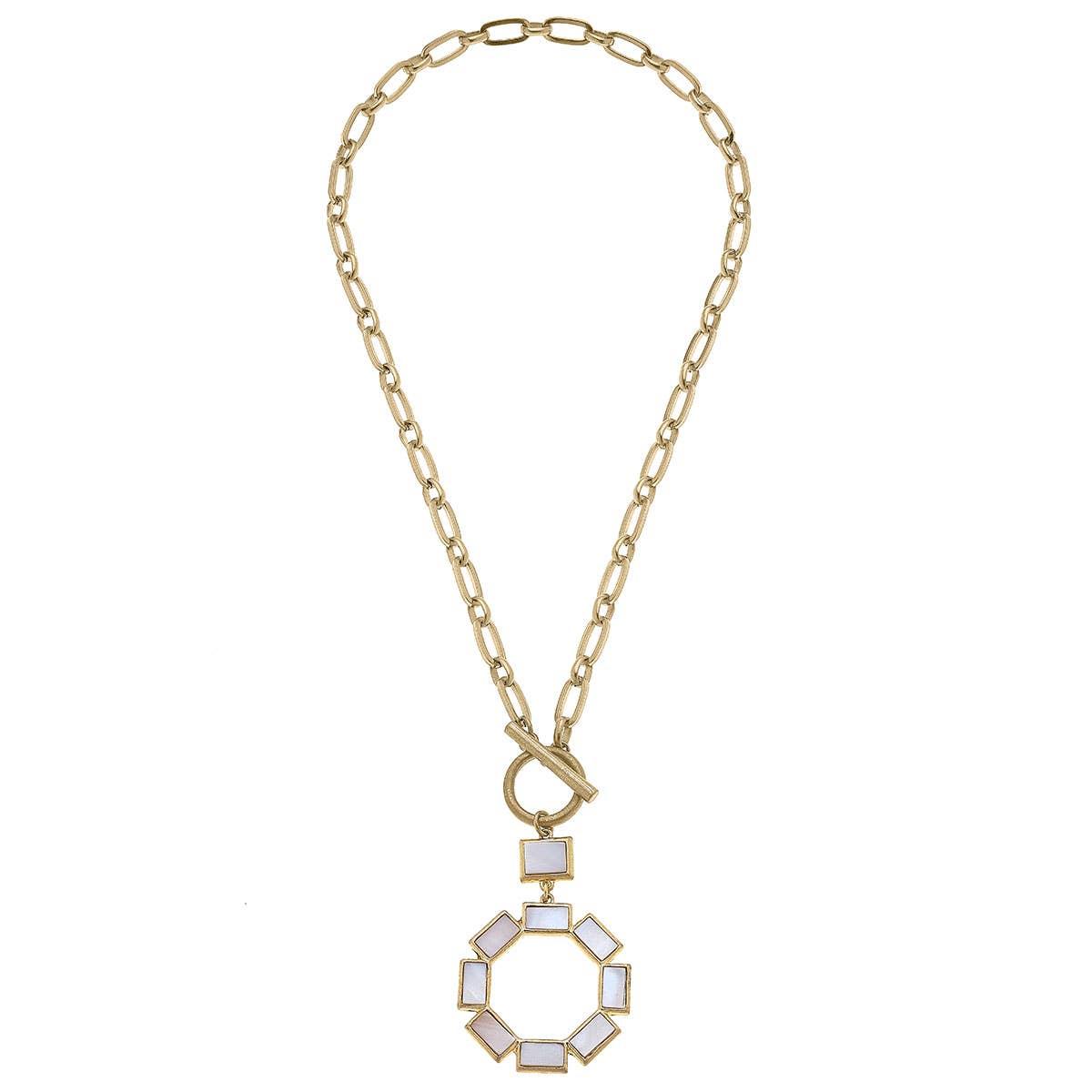Halston Mother of Pearl Toggle Necklace in Worn Gold