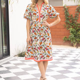 Multi Stripe Detailed Floral Print Midi Dress