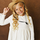 Kids White Long Sleeve Lettuce Trim Ribbed Fall Winter Shirt