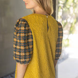 Textured Body with Tweed Puff Sleeve Top