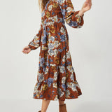 Womens Romantic Floral Puff Sleeve Dress