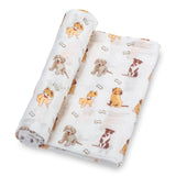 Baby Muslin Swaddle Blanket: Woof Woof