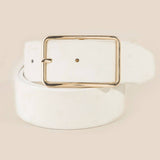 Rectangle Cutout Buckle Vegan Leather Belt: Multiple Colors