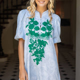 Floral Embroidery Detailed Textured Shift Dress | Slate Blue
