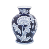 Blue Ceramic Floral Round Chinoiserie Vase