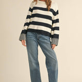 Black & White Striped Sweater Top