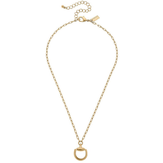 Andie Horsebit Pendant Chain Necklace in Worn Gold