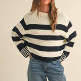 Black & White Striped Sweater Top