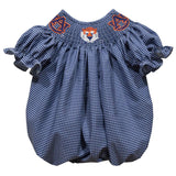Auburn Tigers Smocked Navy Giangham Short Sleeve Girl Bubble