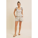 Floral Print Cotton Linen Shorts with Contrast Hem