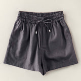 Linen Blend Elastic Waist Drawstring Shorts