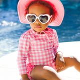 Bubblegum Pink Gingham Long Sleeve One Piece Rash Guard Swimsuit