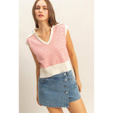 Striped Knit Collared Sleeveless Top | Cream & Black
