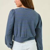 Striped Knit Button Front Blouse