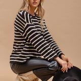Stripe Boat Neck Drop Shoulder Sweater