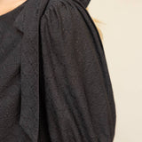 Shoulder Bow Detail Solid Eyelet Knit Top
