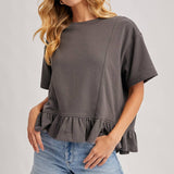 Ruffled Peplum Hem Boxy Swing Knit Tee