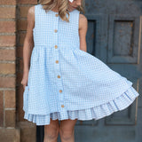 Blue & White Gingham Pocket Ruffle Summer Dress