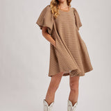 Puff Sleeve Billowy Silhouette Striped Dress