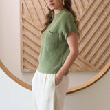 Mock Neck Short Sleeve Pocket Sweater