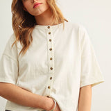 Button Down Round Neck Half Sleeve Top