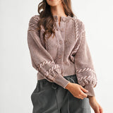 Washed Brown Cable Knit Cardigan