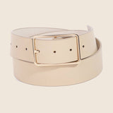 Faux Leather Rectangle Cutout Buckle Fashion Belt: White