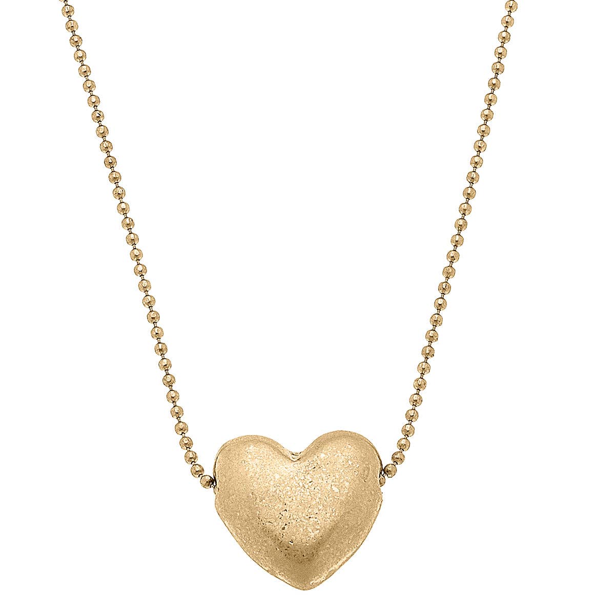 Margo Puffy Heart Necklace in Worn Gold