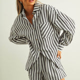 Striped Button Striped Linen Set