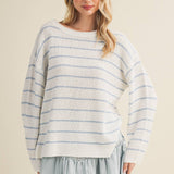 Textural Stripe Knit Dropped-Shoulder Pullover