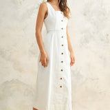 Sleeveless Button-down Stretch Cotton Dress