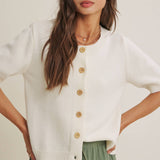 Weekend Coffee Cotton Knit Cardigan in Minimal Silhouette: Ivory