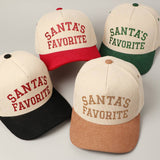 Santa's Favorite Glitter Text 5 Panel Corduroy Cap: Burgundy